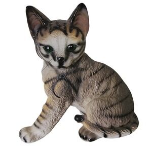 Vintage Ceramic Kitten Figurine‎ Striped Tabby Cat Green Eyes Home Decor Statue